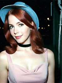 A sultry 27 year old woman with 1950s fashion wears a pink dress in an alleyway